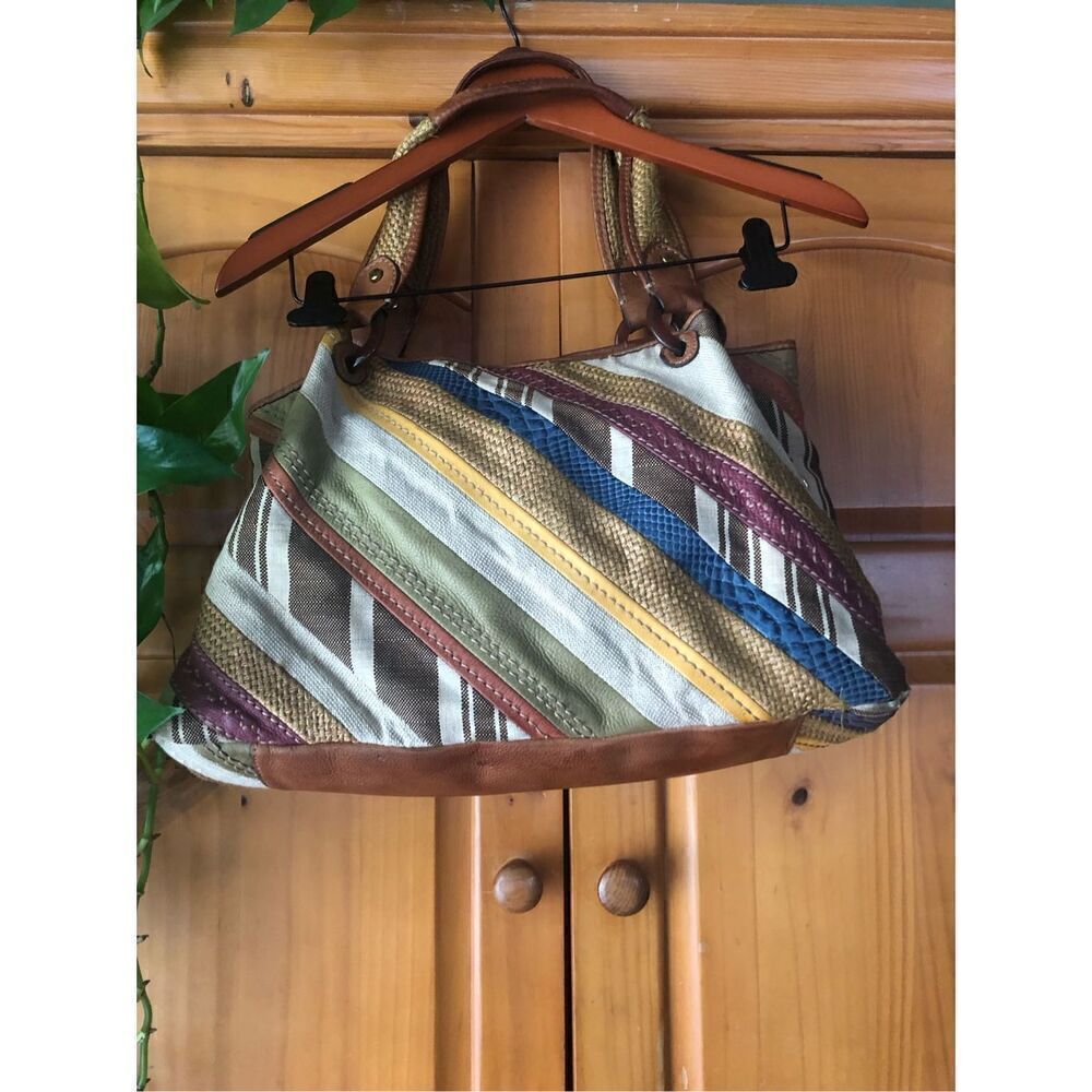 Fossil Patchwork Striped Canvas Triple Compartmen… - image 4